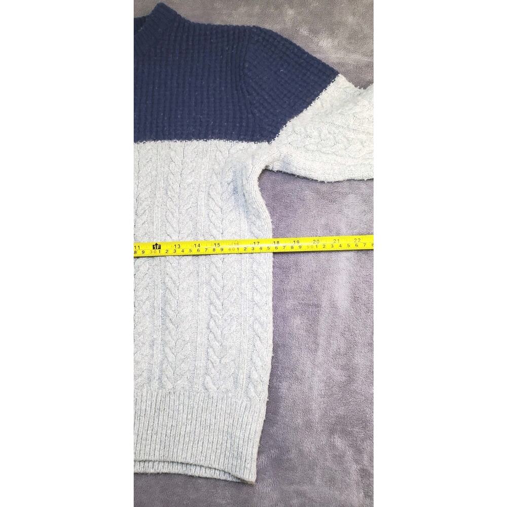 J.Crew Sweater Mens Sz S Gray Blue Wool Cable Knit Chunky Pullover Colorblock Z2 - Picture 3 of 9